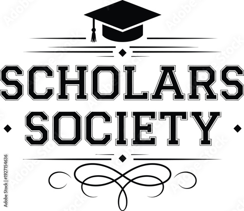 Scholars Society Academic Logo with Graduation Cap Vector