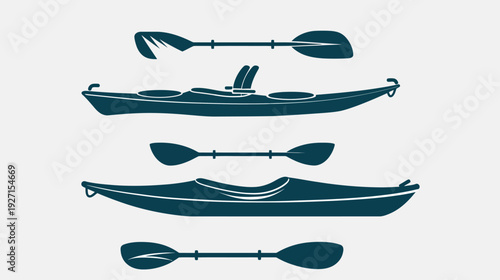 Stylized graphic featuring kayaks and paddles, arranged against a light background
