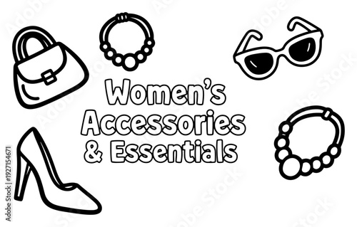 Set of hand drawn womens fashion accessories and style essentials in minimalist doodle style