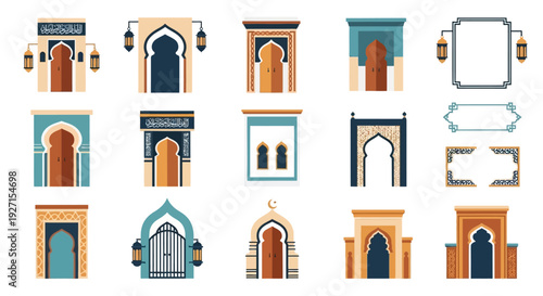 Collection of Islamic Architectural Elements: Arches, Doors, Windows, and Lanterns