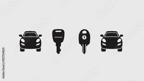 Silhouetted cars flank car keys on a light grey background, representing automotive access