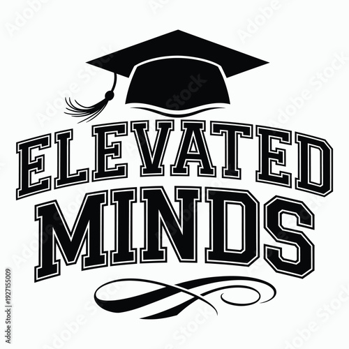 Elevated minds graduation cap vintage emblem vector logo design