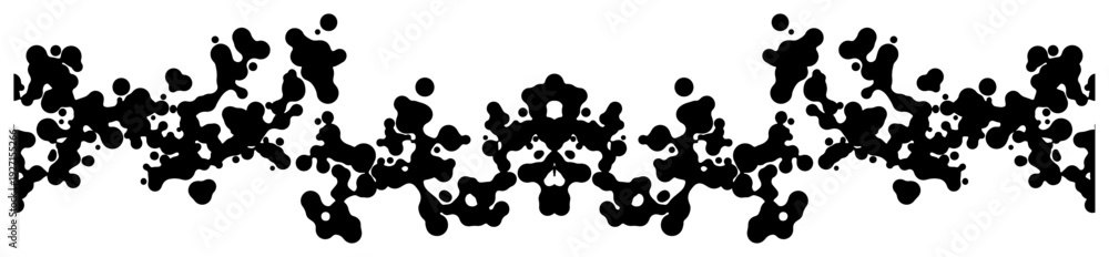 Fototapeta premium Horizontal abstract border with black liquid splash and organic blob silhouettes