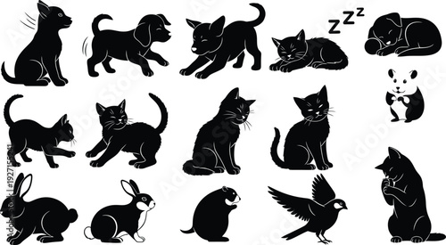 Collection of various cat silhouettes in different poses