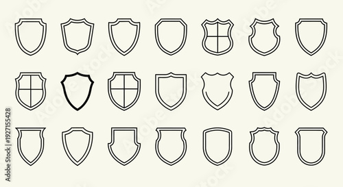 Collection of Shield Icons: Security, Protection, Emblem, Badge, Heraldry, Crest, Emblematic Shapes