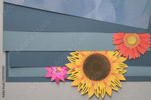 layered paper stripes and die-cut crafting flowers
