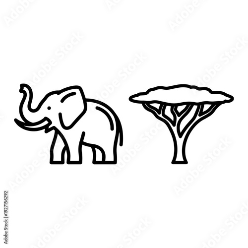 Savanna landscape with scattered trees in minimalist vector style, representing African wildlife habitat and open plains.