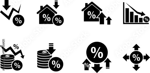 Financial icons showing percentage changes and economic growth