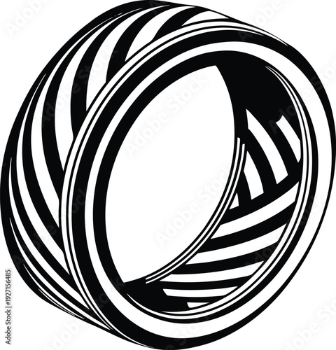 A black and white image of a striped cylindrical object