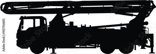 A striking black silhouette of a concrete pump truck showcasing industrial machinery on transparent background high quality professional detailed modern elegant