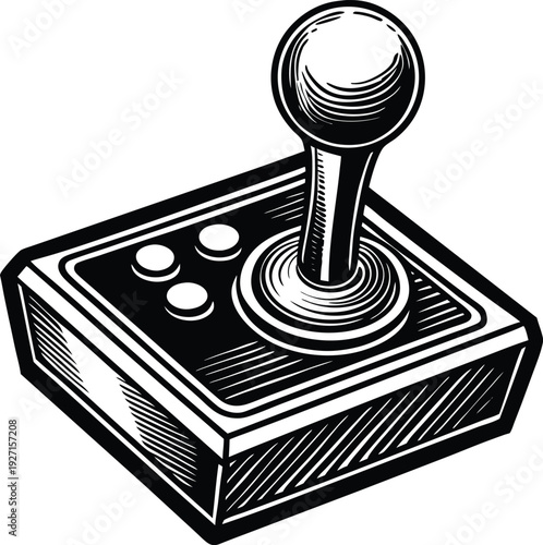 A black and white drawing of a joystick controller