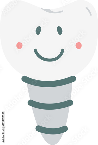 Dental orthodontic implant cartoon mascot. Tooth character