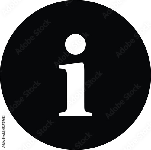 A minimalist black circle contains a white lowercase i with a dot ideal for design work on transparent background silhouette
