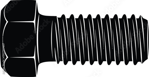 A detailed black silhouette of a bolt with a hexagonal head and threaded shaft on transparent background high quality professional modern