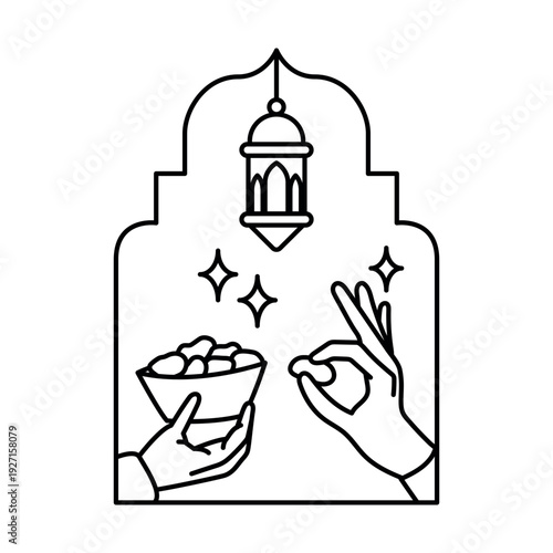 Hands holding dates bowl and lantern 