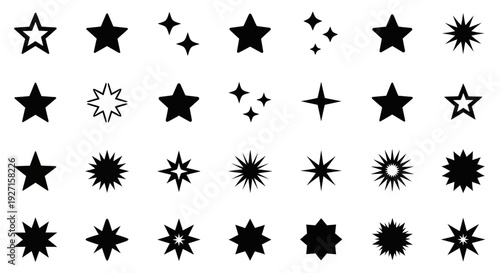 Collection of Star Icons and Symbols: Simple, Sparkle, and Detailed Star Shapes