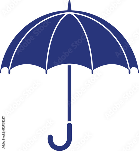 Blue umbrella silhouette icon for rain protection weather forecast insurance coverage and autumn season safety concept vector illustration isolated on white.