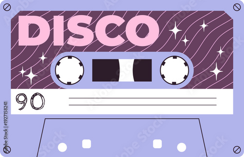 Disco music tape color icon. Song record mixtape