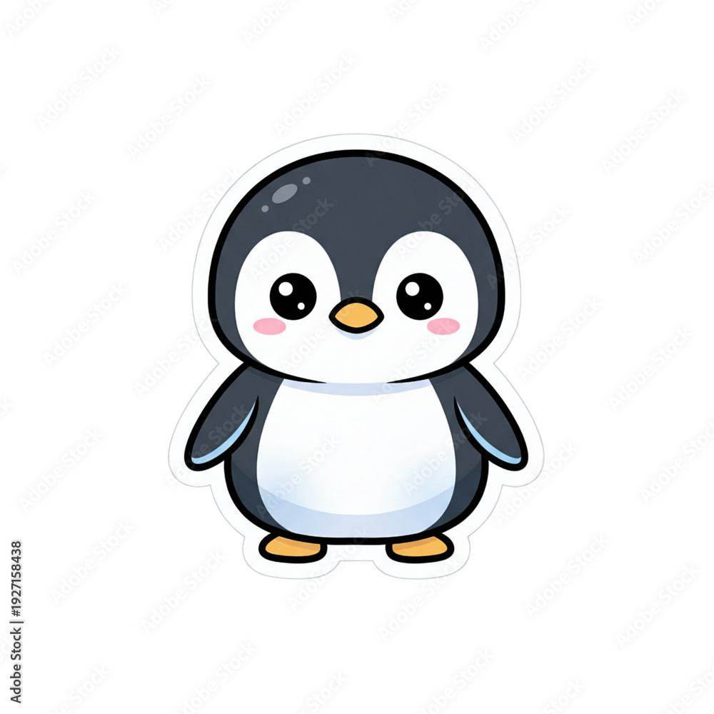 Obraz premium Cute baby penguin character in soft pastel vector style. Ideal for winter themes, nursery decor, sticker bundles, and kids design.