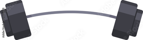 Barbell cartoon icon. Heavy black curved fitness symbol