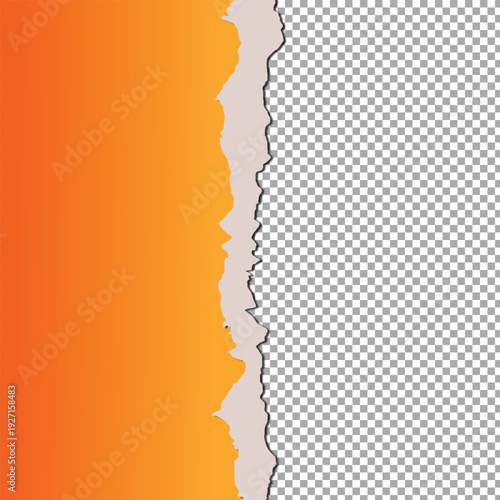 Paper with torn edge on transparent background, orange gradient ripped page border