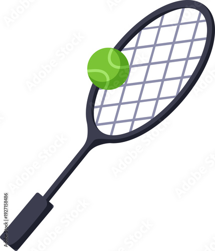 Tennis racket and ball cartoon icon. Sport equipment