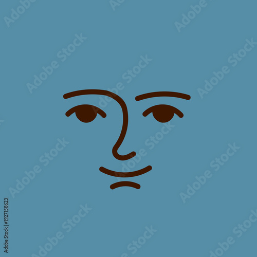 Human face on blue square. Emotion card mascot