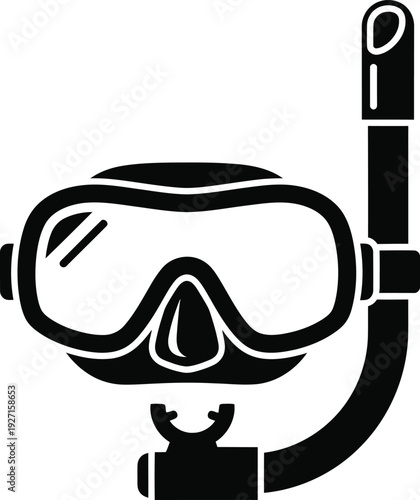 A sleek black diving mask and snorkel illustration perfect for aquatic designs on transparent background silhouette high quality professional detailed modern