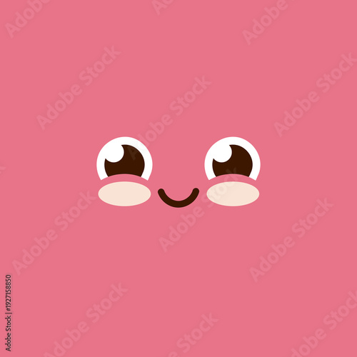 Kawaii face emoji. Cute eyes and cheeks facial expression