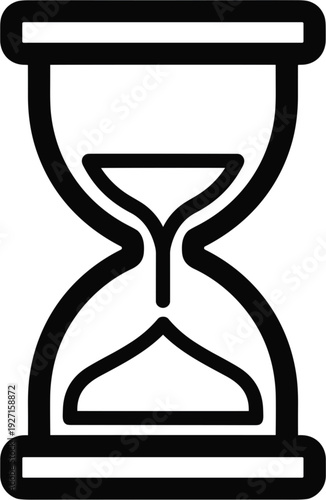 Minimalist black outline hourglass vector icon showing sand flowing for time management deadline concept productivity countdown and business waiting period illustration.