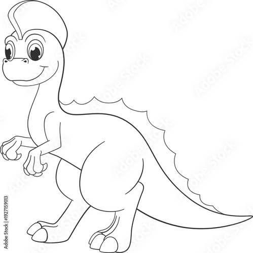 Corythosaurus drawing. Ancient dinosaur cute line icon