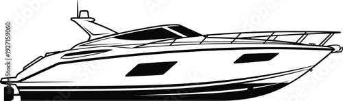 A sleek black silhouette of a modern yacht showcasing elegant design on transparent background high quality professional detailed stylish clean crisp