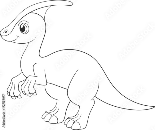 Parasaurolophus linear drawing. Ancient wild dinosaur icon