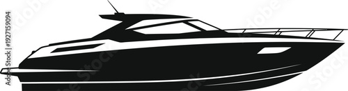 A sleek black yacht illustration is prominently displayed perfect for nautical designs on transparent background silhouette high quality professional detailed modern
