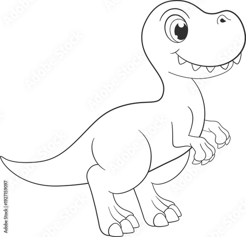 Cute t-rex baby animal. Dinosaur line drawing