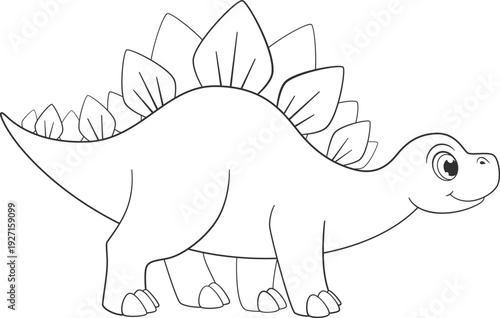Cute stegosaurus drawing. Smiling character line icon