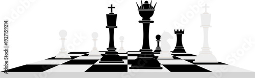 Chess game play board with pieces side view