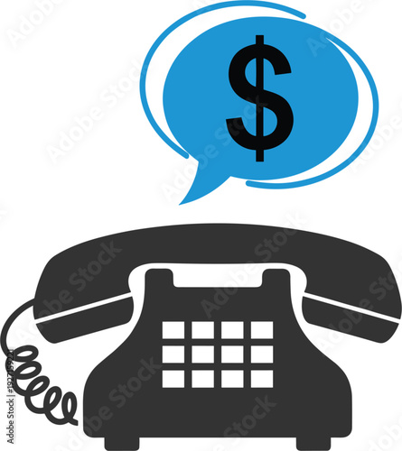 Vintage telephone with dollar sign speech bubble vector illustration for financial consulting telemarketing sales calls banking services and business communication cost concept.