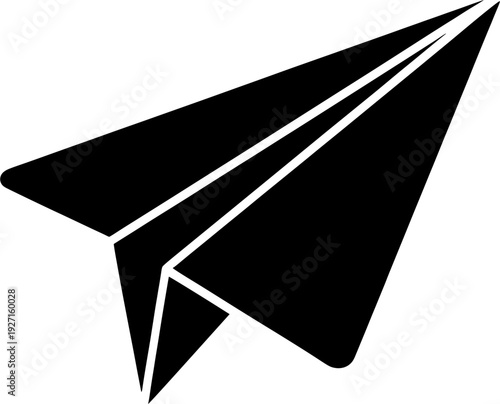 Paper Airplane Silhouette: A minimalist, high-contrast silhouette of a classic paper airplane, symbolizing freedom, travel, and innovation.
