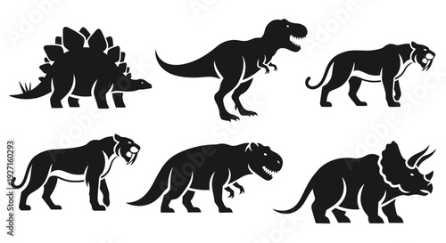 Dinosaur and Prehistoric Animal Silhouettes Set - Ancient Extinct Creatures Collection