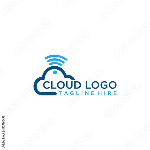 Blue cloud logo with wifi signal, internet, network, technology, connection, communication icon