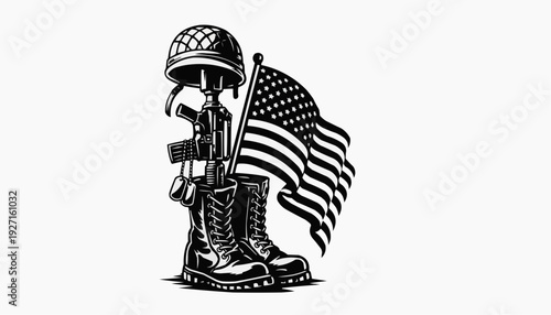 Battlefield Cross with American Flag