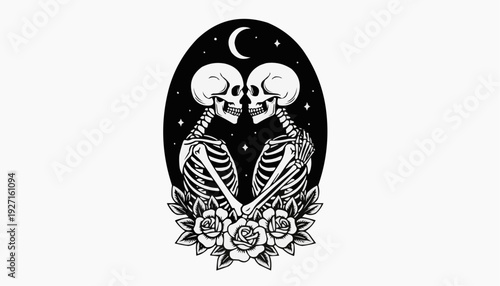 Skeleton Couple with Roses