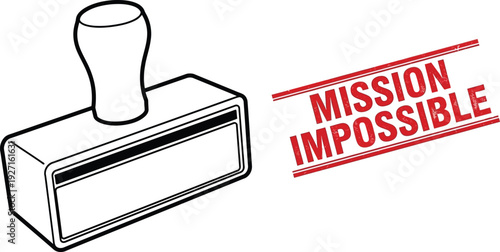 Red stamp with mission impossible text and a rectangular rubber stamp design on transparent background silhouette high quality professional detailed modern