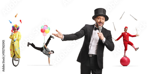 Bild auf Leinwand Group of circus entertainers performing