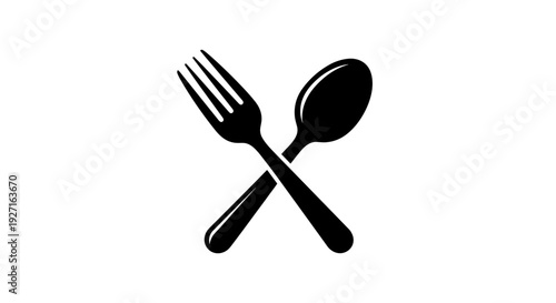 Black Silhouette of Crossed Fork and Spoon.