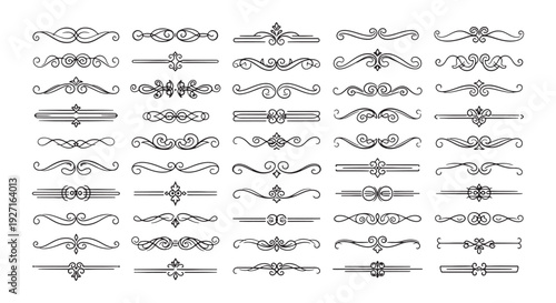Set of Vintage Ornamental Dividers and Decorative Flourish Borders for Design and Invitations