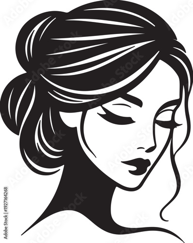 Elegant woman profile with stylish bun hairstyle silhouette for beauty salon hair care and feminine fashion branding