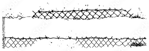 Chain link fence with barbed wire security barrier sketch