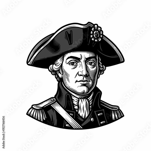 Historical Naval Officer Portrait Illustration.